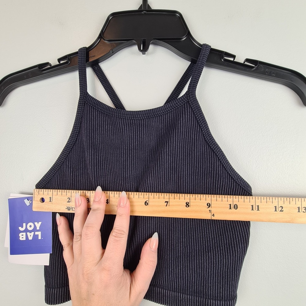 Joylab Seamless Stretch Padded Sports Bra XS Ribbed Black Onyx NEW Yoga Work Out - Picture 2 of 7